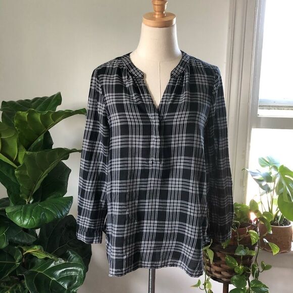 Joie Cotton Plaid Black White Blouse XS - Picture 3 of 8